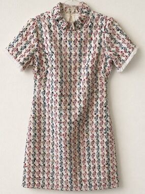 Sara Campbell Pink Multi Tweed Short-Sleeve Shift Dress
